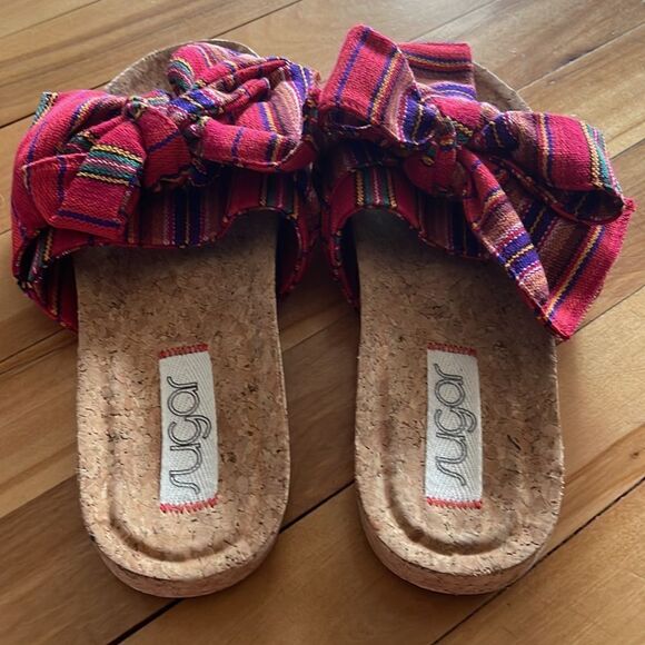 Sugar striped bow cork sole slip on slide sandals. New. Size 7. - Picture 7 of 9